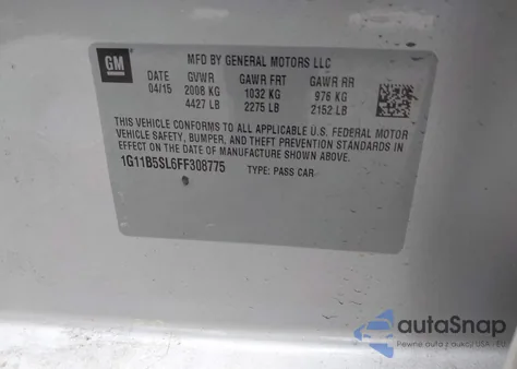 2015 Chevrolet Malibu Ls z USA, uszkodzony, nr VIN 1G11B5SL6FF308775